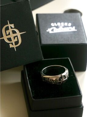 Compass clocks and colours Sterling Silver Men's Band Ring - Silver